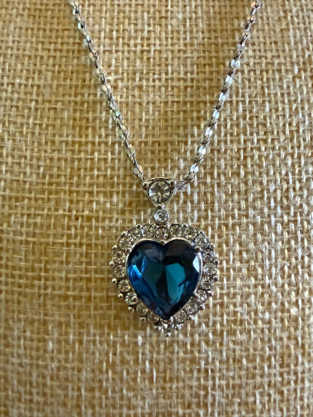 Blue Crystal Titanic Style Heart Pendant Necklace